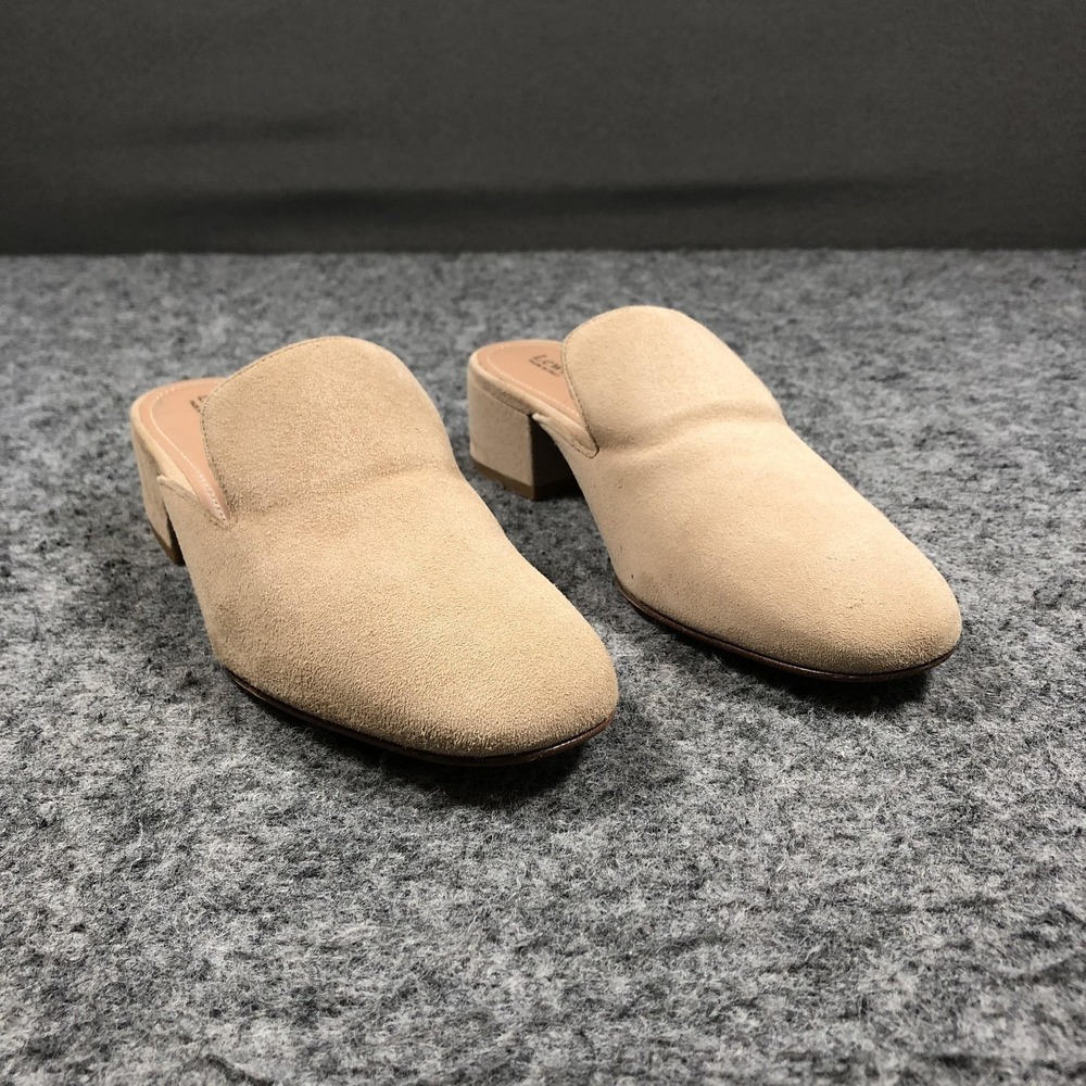 Lewit Mules Womens 7 Beige Suede Block Heel Slip On Made In Italy Shoes